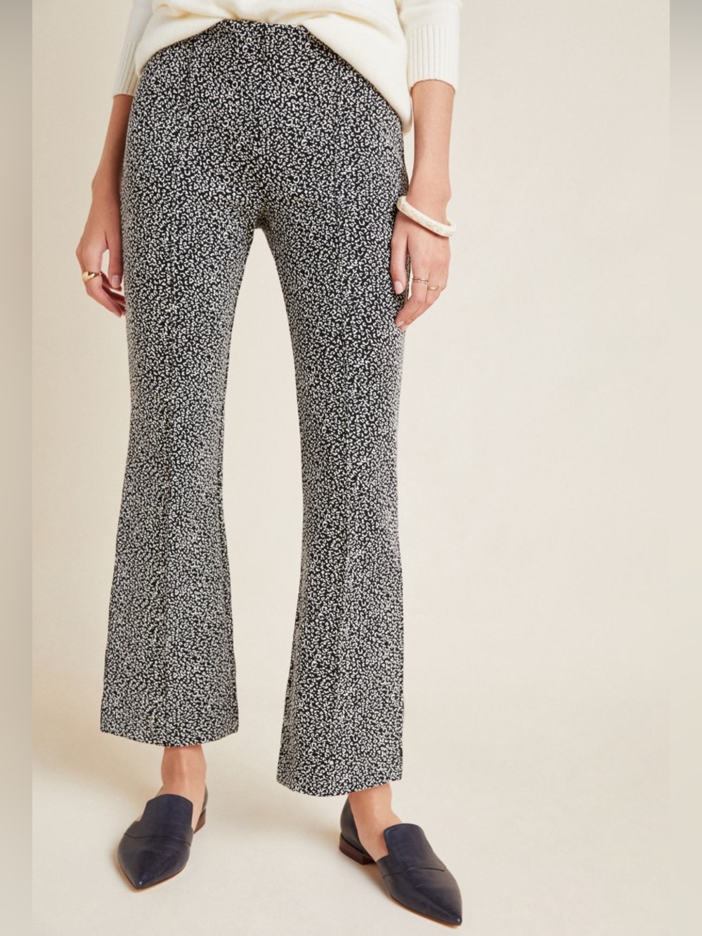 Anthropologie The Essential Crop Flare Leopard Cropped Flare Trousers sz XS